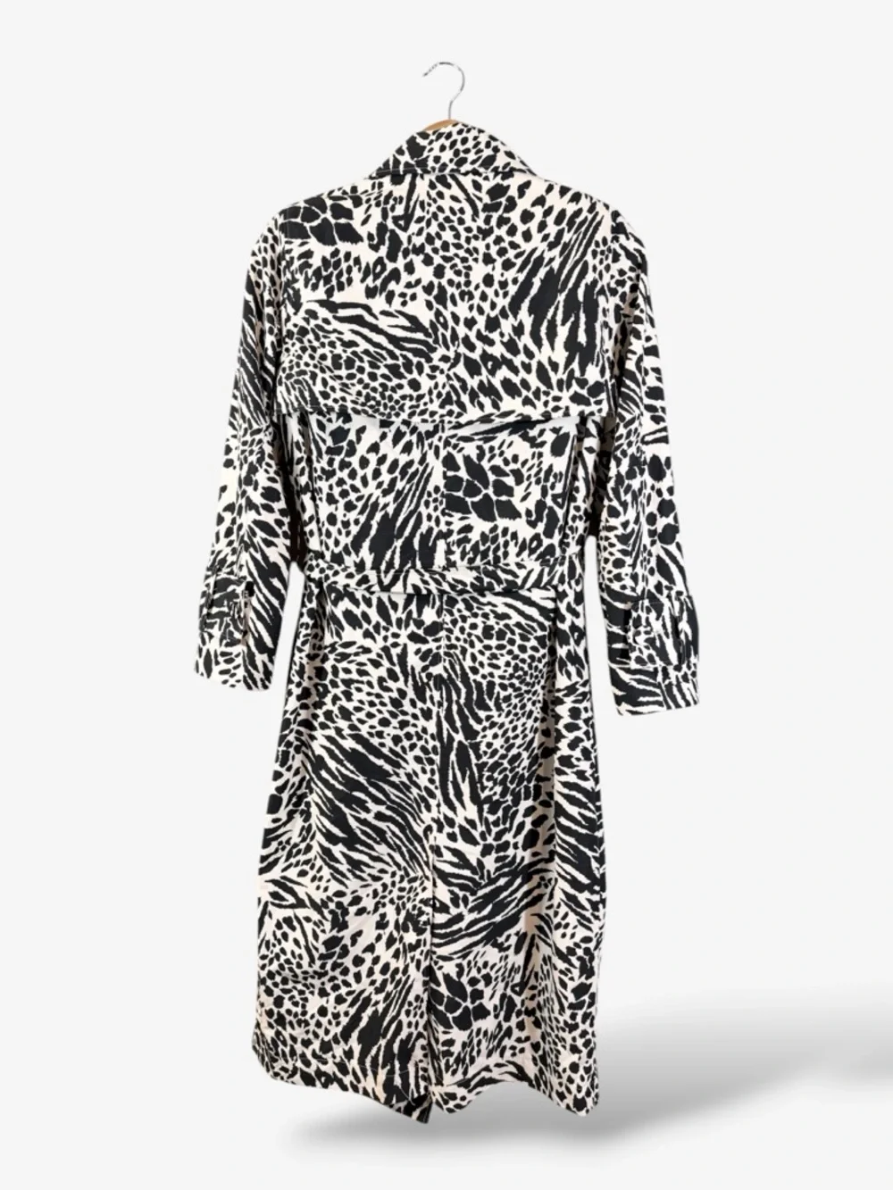 Sergio Hudson x Target Trench Coat XS Black White Animal Print Strong Shoulder - Picture 9 of 13